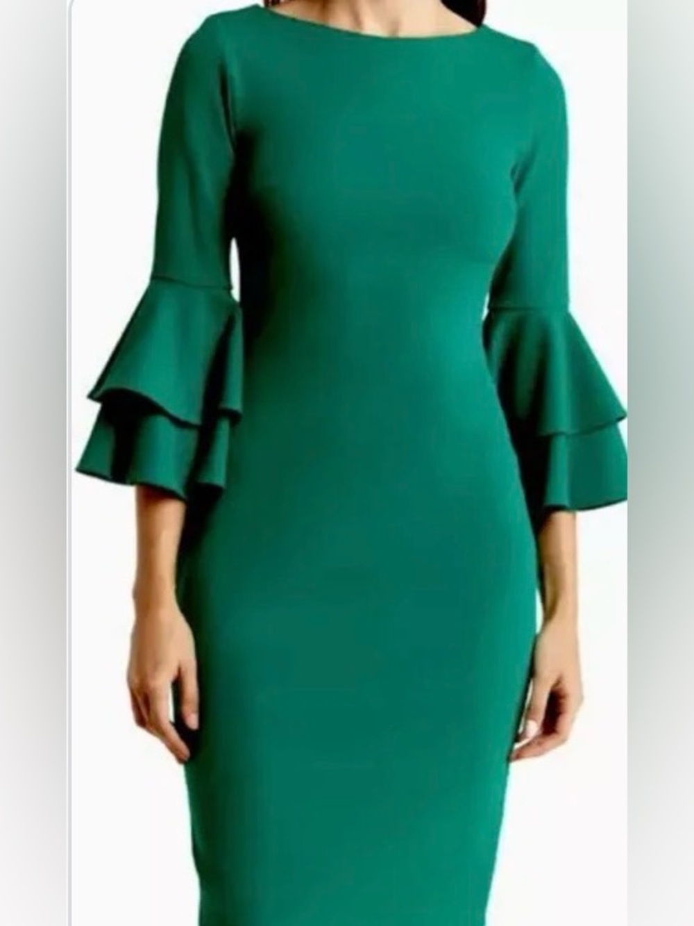 Calvin Klein Emerald Green Ruffle-Sleeve Sheath Dress